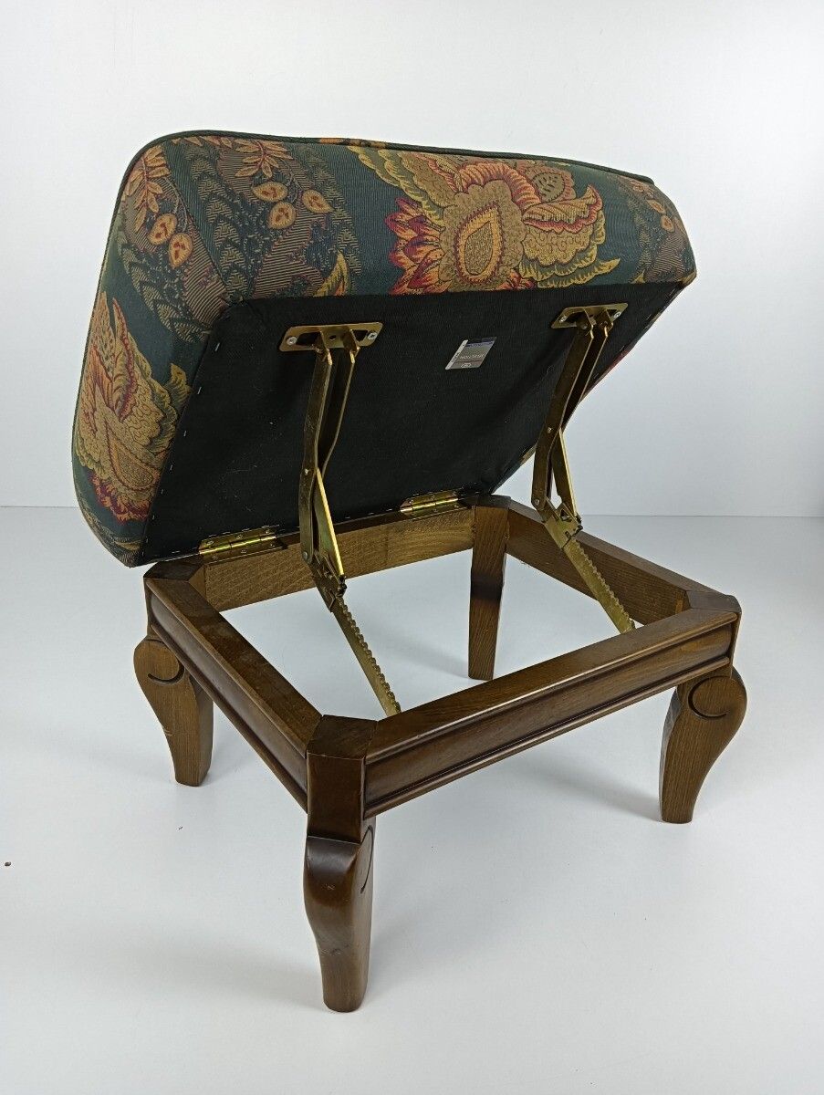 Special Adjustable Foot Stool Rest Ottoman Wood Tapistry  Fabric Funky Rare photo 244.0