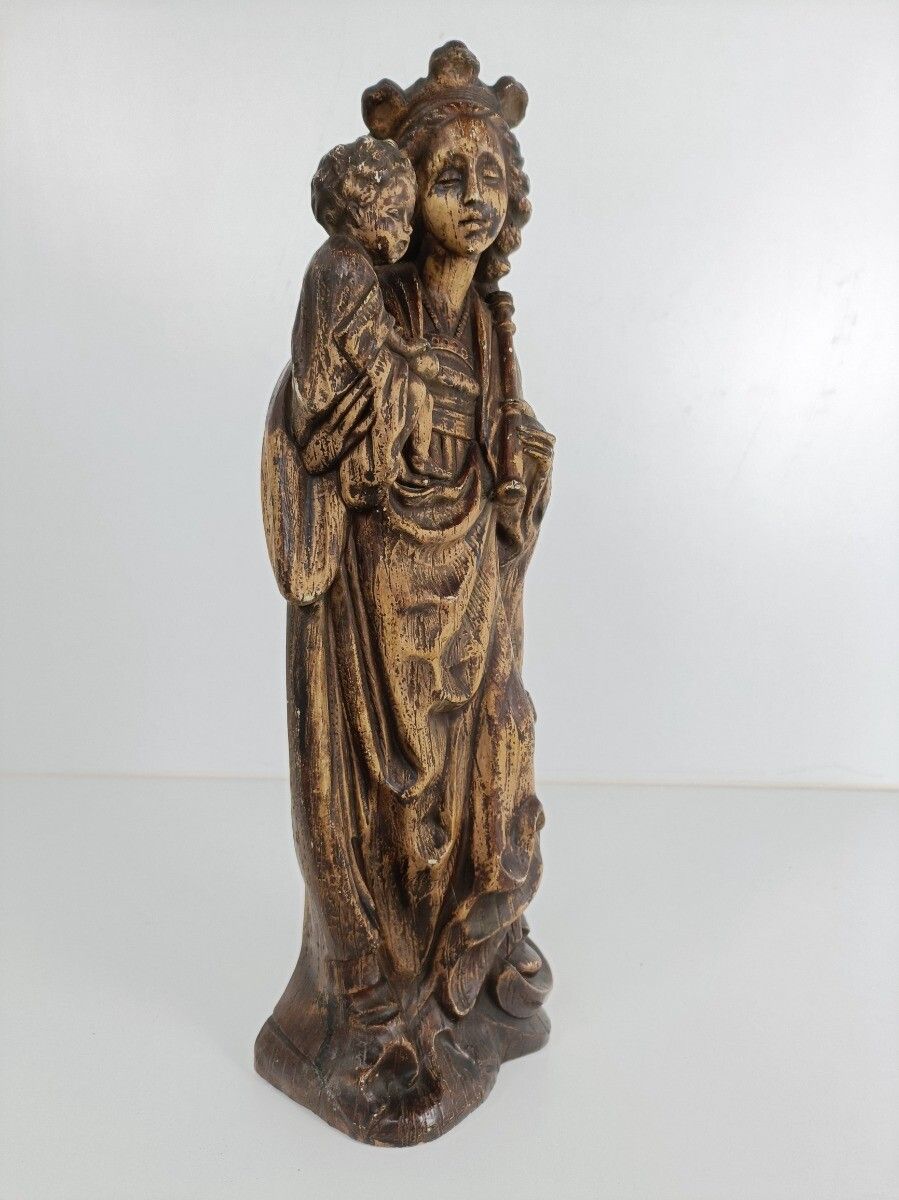 photo furniture Large Statue Art Deco Brown Plaster Madonna Virgin Mary With Infant Jesus