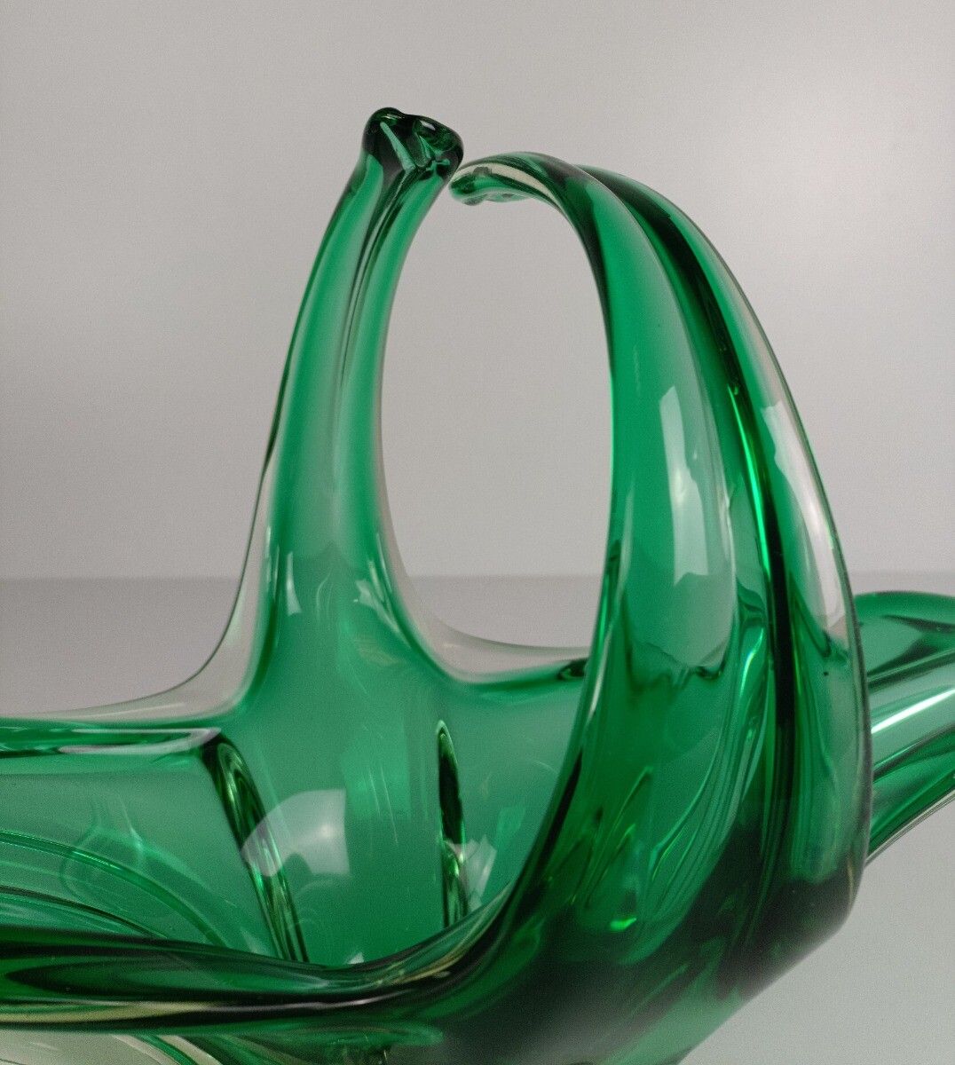 Italian Green  Bowl Dish Centerpiece Murano Seguso Art Glass Modernist Vintage photo 244.0