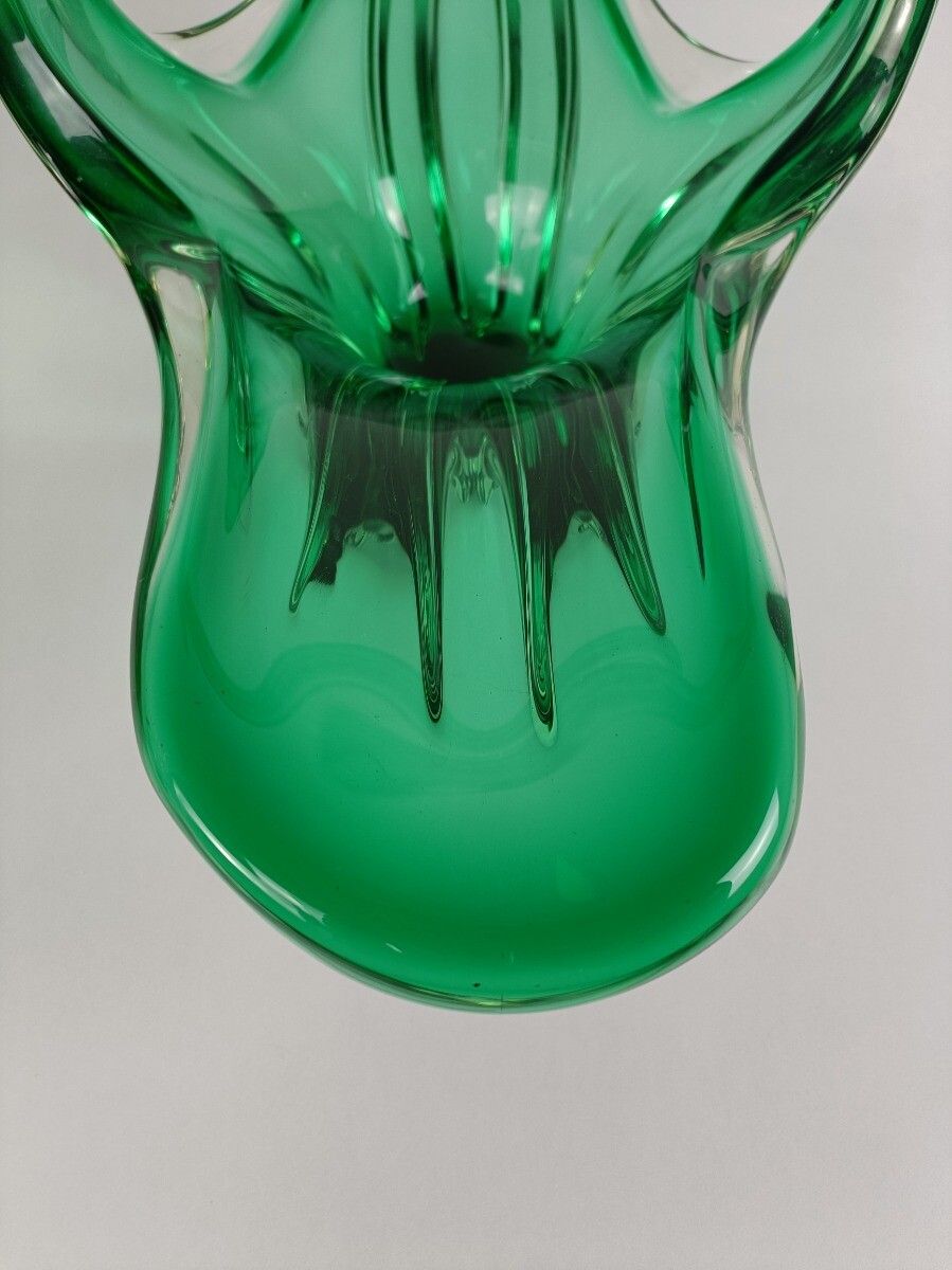Italian Green  Bowl Dish Centerpiece Murano Seguso Art Glass Modernist Vintage photo buy