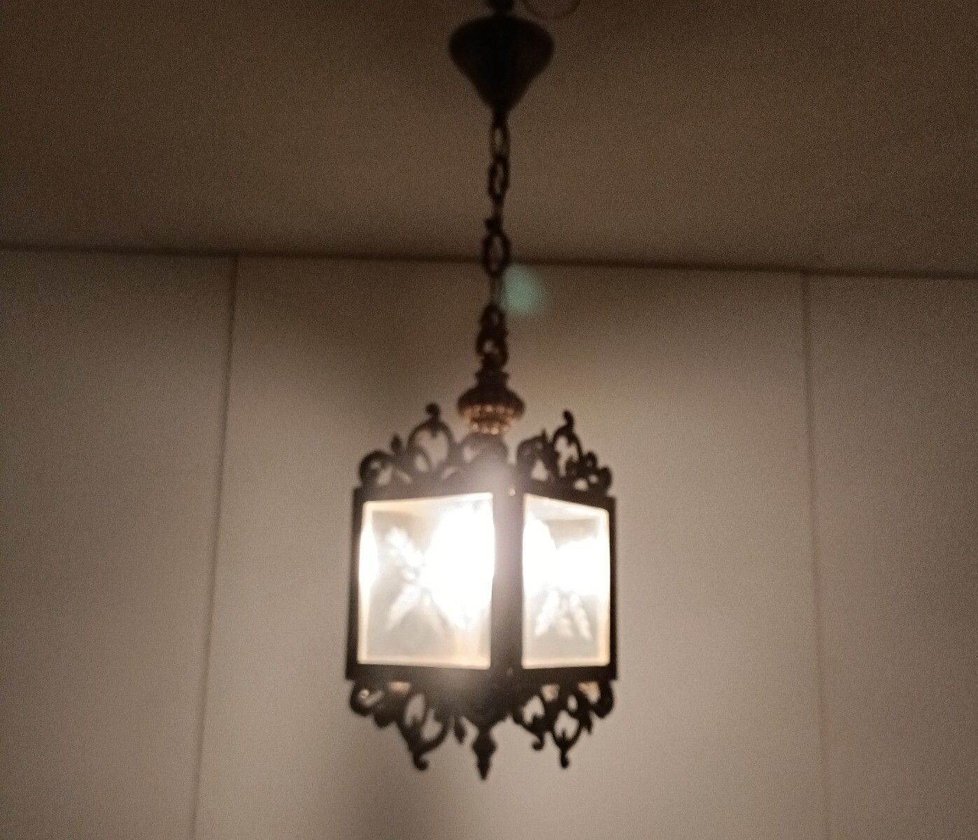 Hall Lamp Chandelier Etched Glass Vintage Hanging Light  Fixture Ceiling  Brass photo furniture
