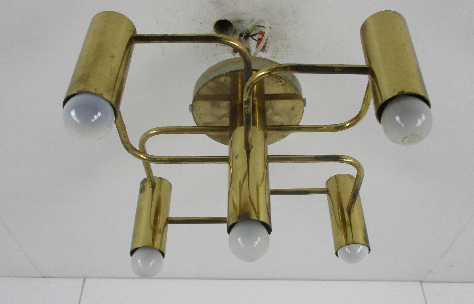 Mid Century Modern 1960s Gold Metal Chandelier 5 Lights Boulanger Sciolari photo 445.0