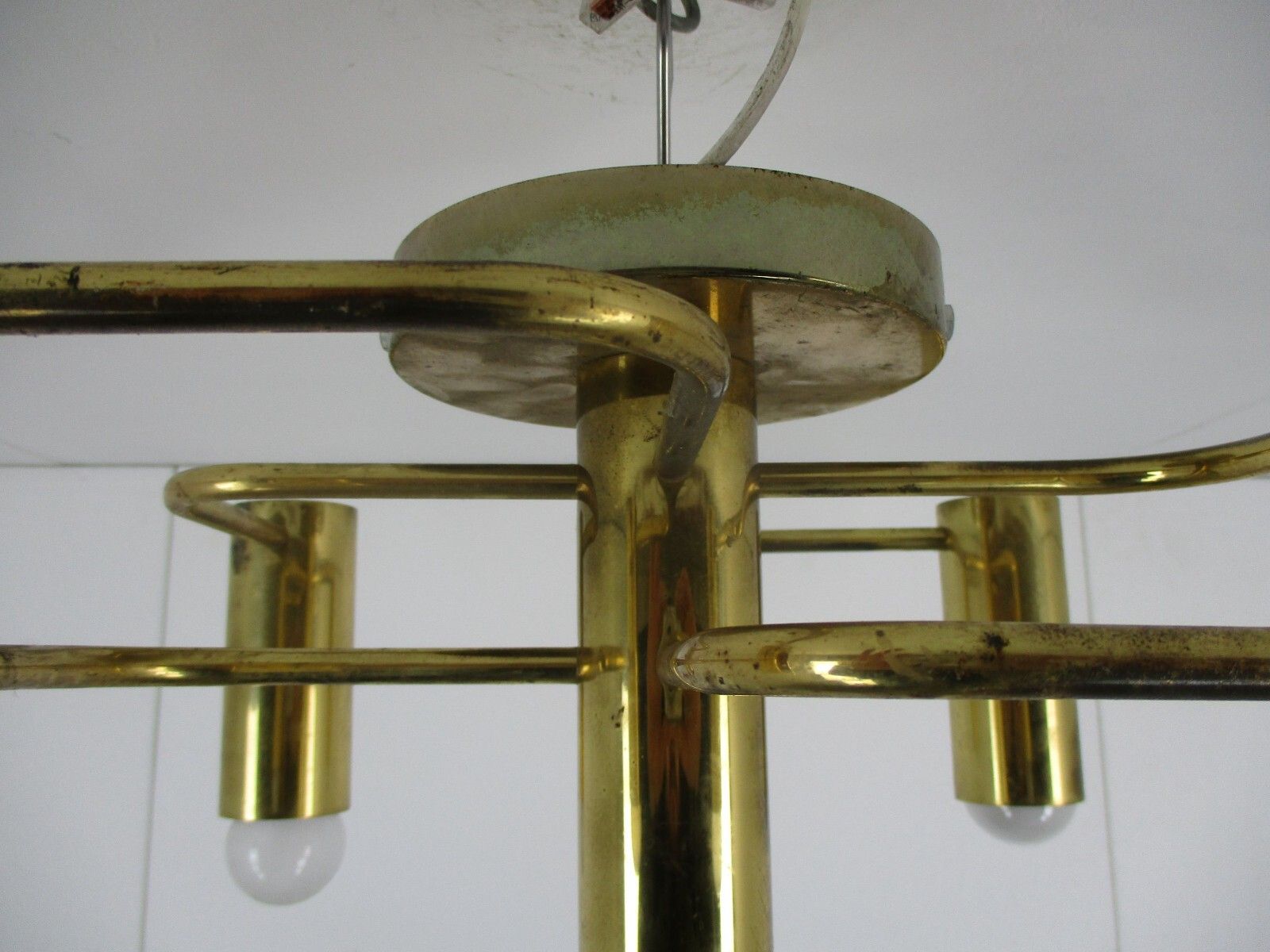 Mid Century Modern 1960s Gold Metal Chandelier 5 Lights Boulanger Sciolari photo vintage