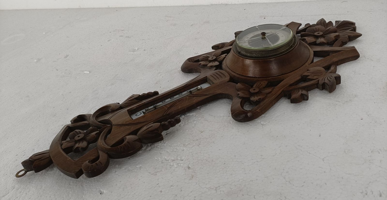 German Hand Carved Wood Barometer Thermometer Weather Station Black Forest Style photo buy