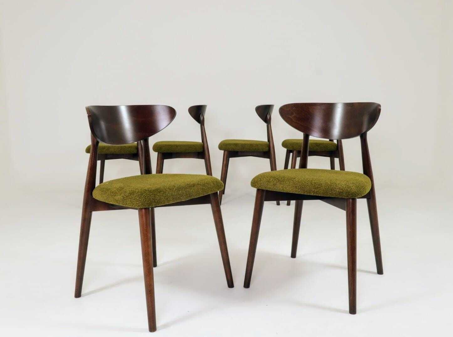 Dining Chairs Set Of 6 , Dark Walnut Green Grass Upholstery, Natural Design photo furniture