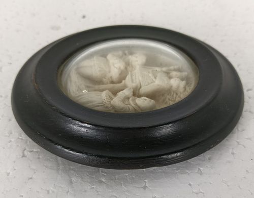 Antique Mini Small Wall Hanging Meerschaum Our Lady Of Montaigu Framed Convex Gl photo Art