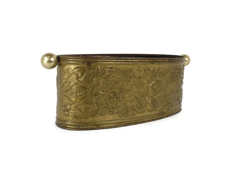 Hammered Embossed  Brass Planter Jardinière Ornate  Centerpiece Grapes 1800s