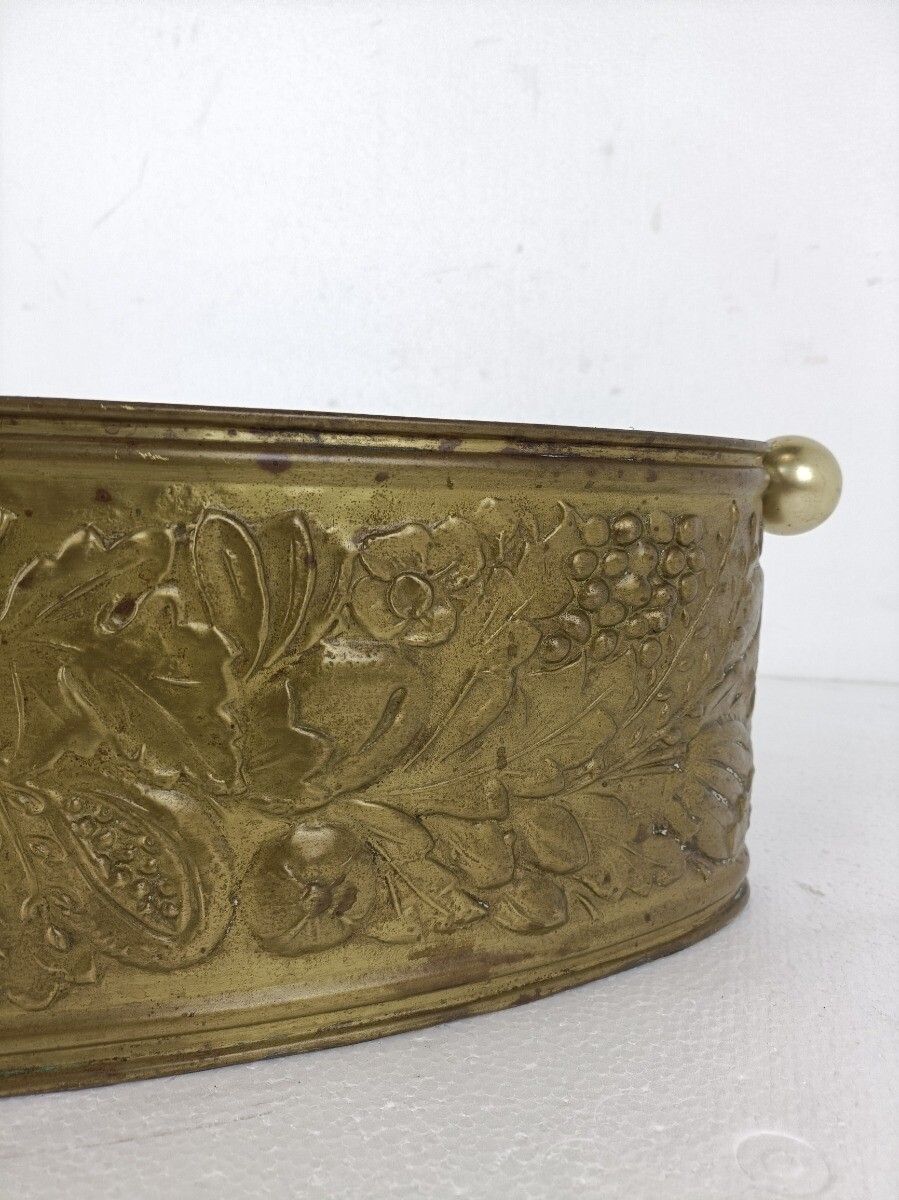 Hammered Embossed  Brass Planter Jardinière Ornate  Centerpiece Grapes 1800s photo 445.0