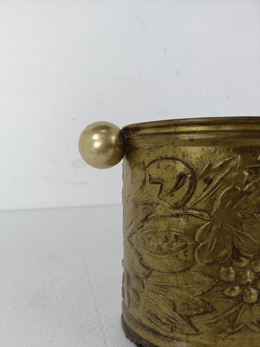 Hammered Embossed  Brass Planter Jardinière Ornate  Centerpiece Grapes 1800s photo buy