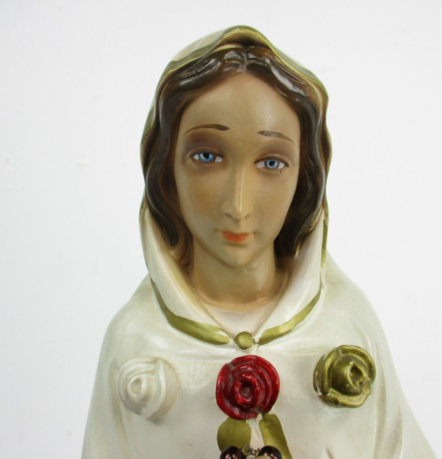 Vintage Statue Our Lady Maria Rosa Mystica Loreto Italian Plaster Collector photo furniture