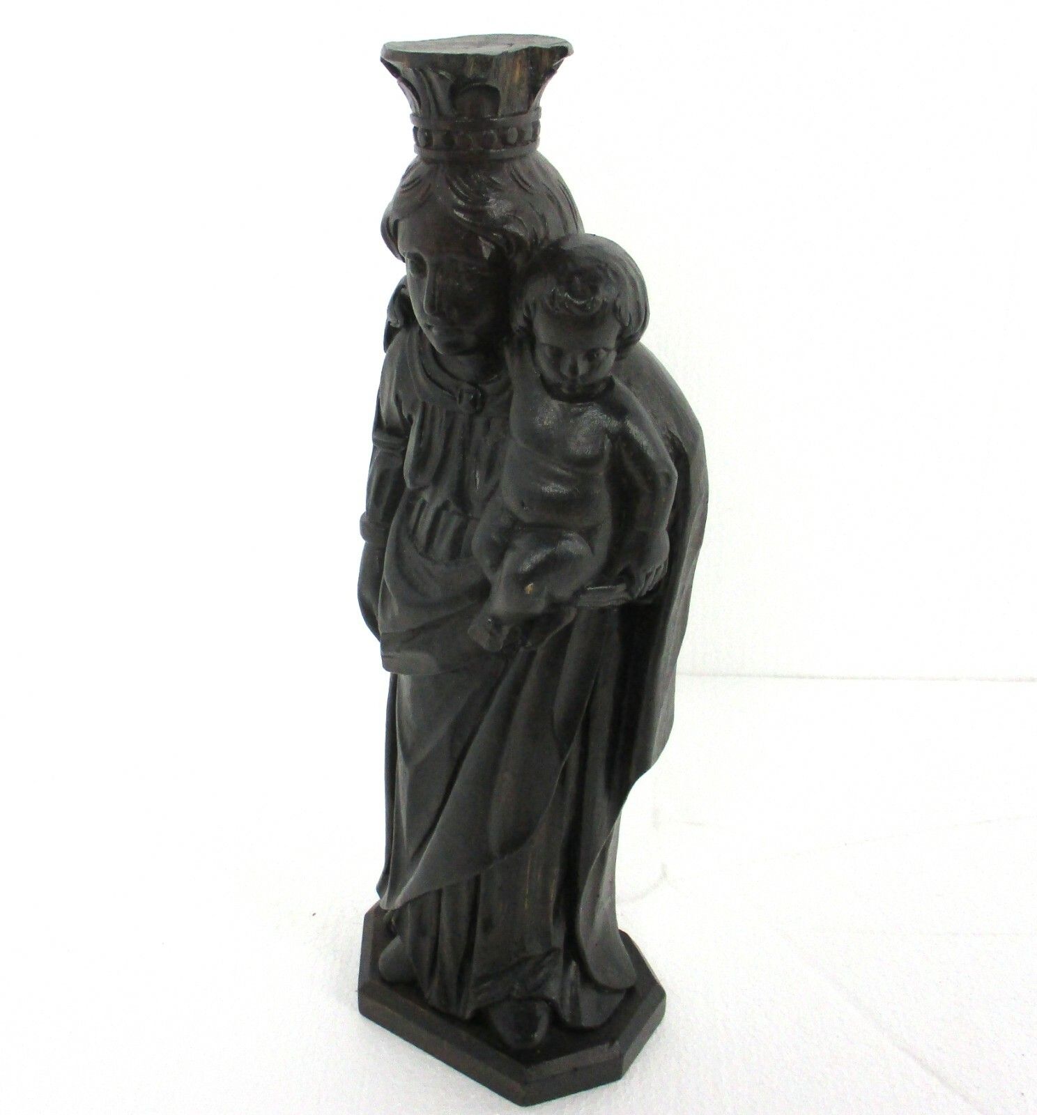 Virgin Mary Madonna And Infant Child Jesus Hand Carved Wood Statue Sculpture photo vintage