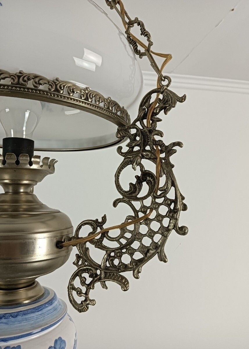 photo furniture Gorgeous Delft  Chandelier Blue White With Lampe Belge Antique French Country St
