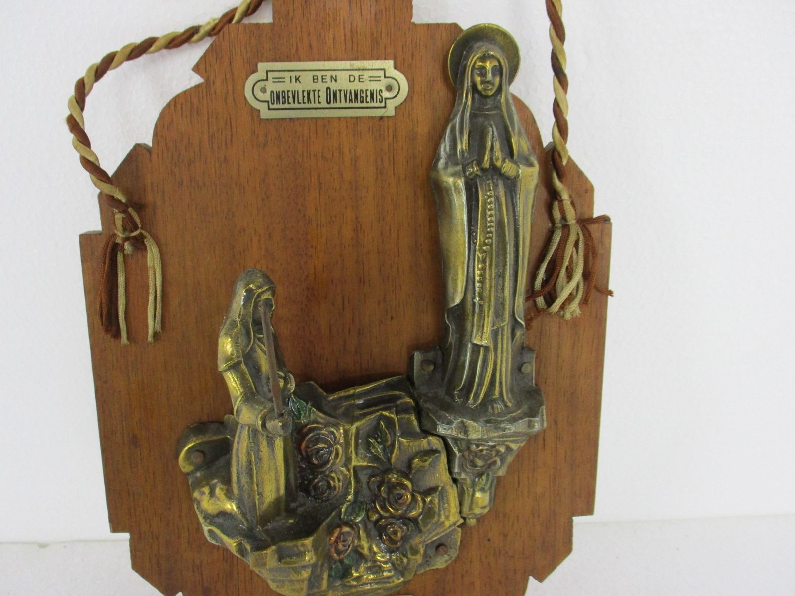 Art Deco Wall Holy Water Font Vessel  Blessed Virgin Mary  Little Girl Brass On photo furniture