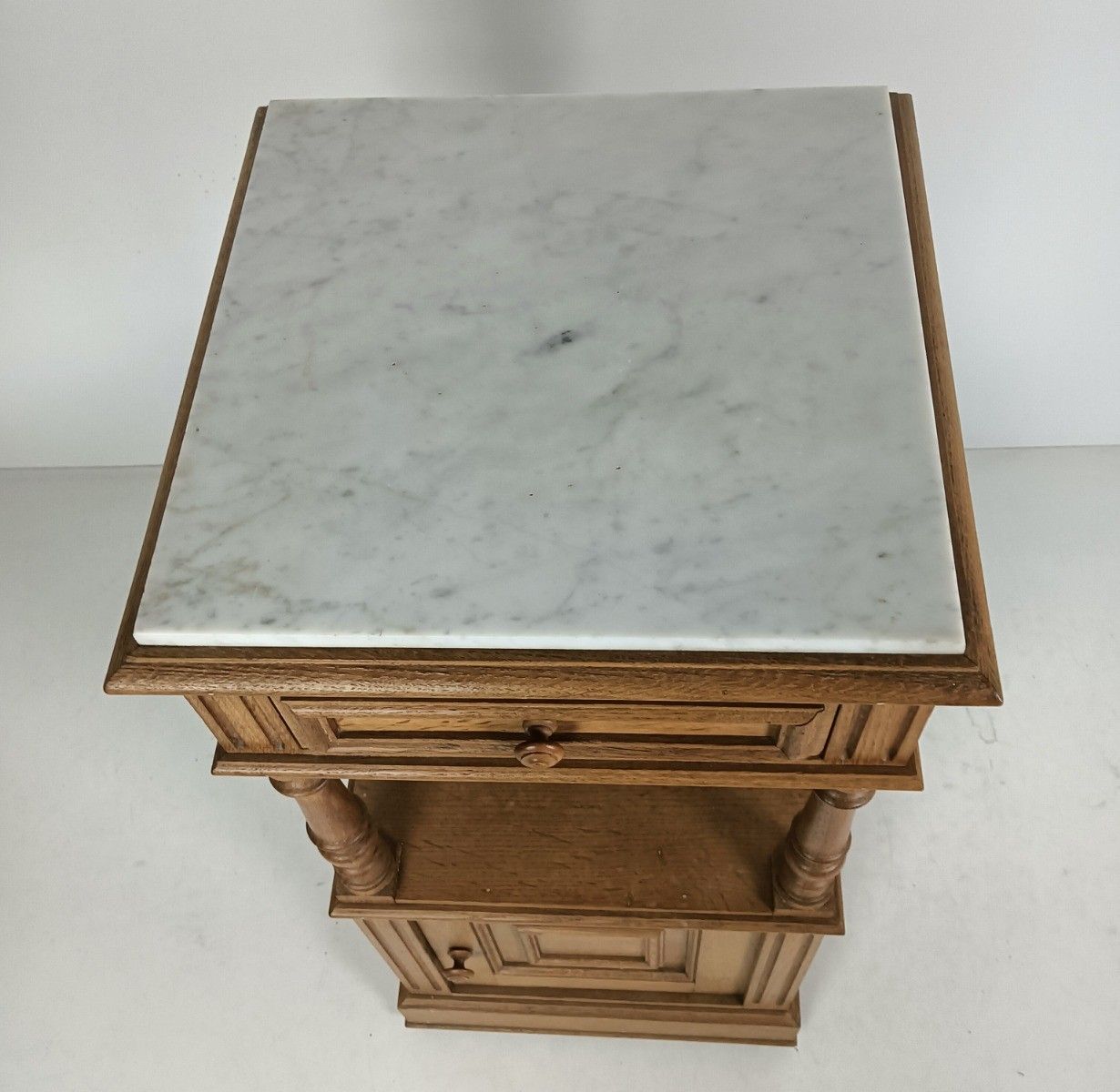 Art Deco Nightstand Antique End Table Bedroom Cabinet Wood Marble Top Two Tier photo furniture