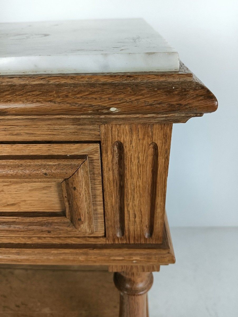 Art Deco Nightstand Antique End Table Bedroom Cabinet Wood Marble Top Two Tier photo Furniture