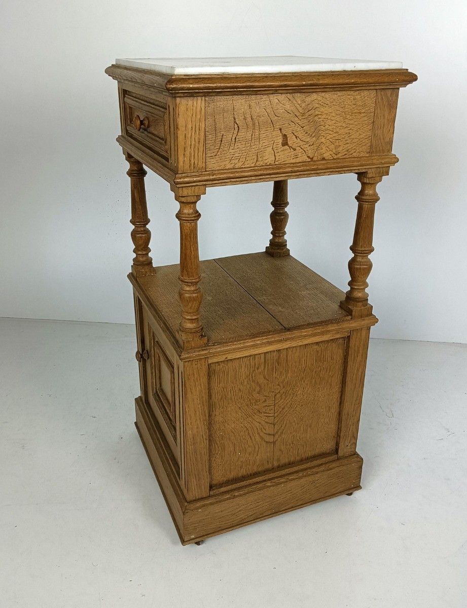 photo furniture Art Deco Nightstand Antique End Table Bedroom Cabinet Wood Marble Top Two Tier