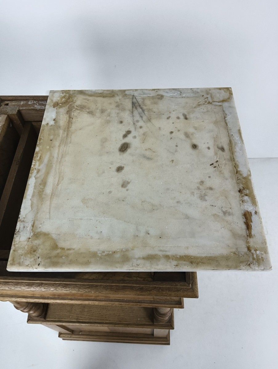 photo for sale Art Deco Nightstand Antique End Table Bedroom Cabinet Wood Marble Top Two Tier