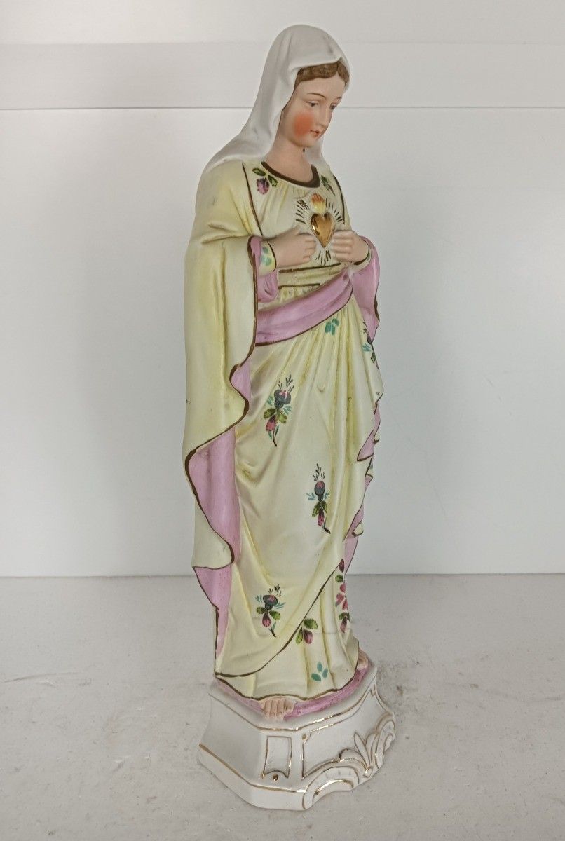 Antique Porcelain Bisque Hand Painted Madonna Virgin Mary Holy Heart photo furniture