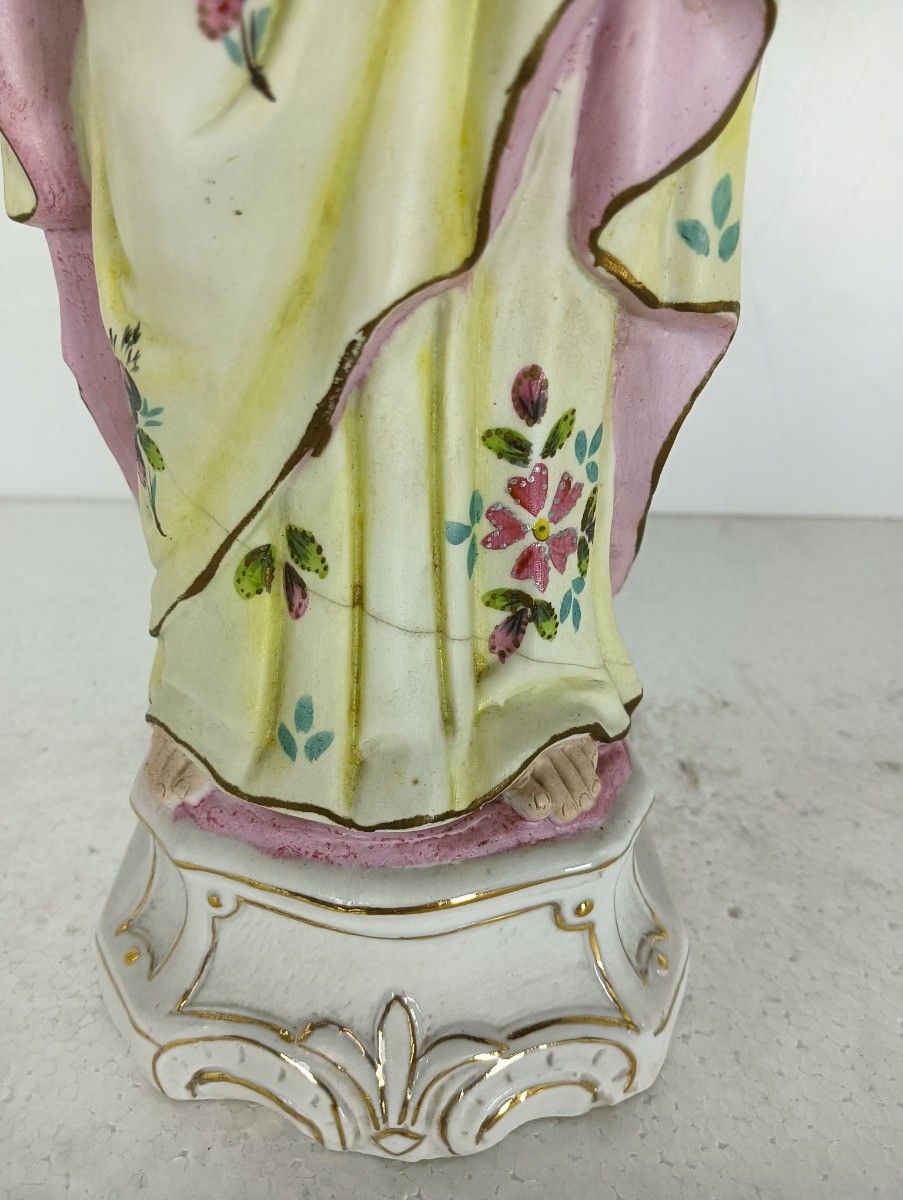 Antique Porcelain Bisque Hand Painted Madonna Virgin Mary Holy Heart photo vinterior