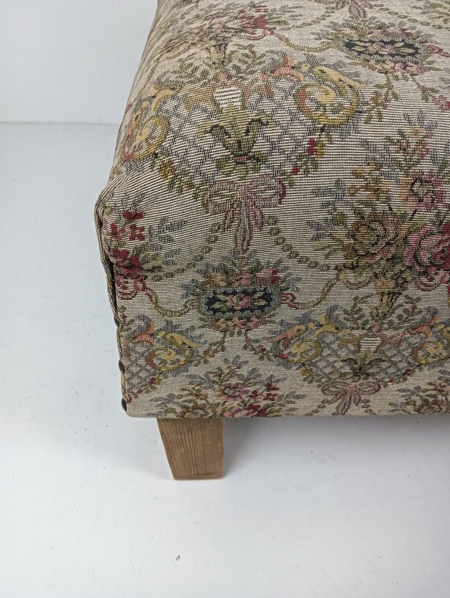 Antique Footstool Ottoman  Wood Foot Rest 20th Century Hobnails Gorgeous Large P photo for sale