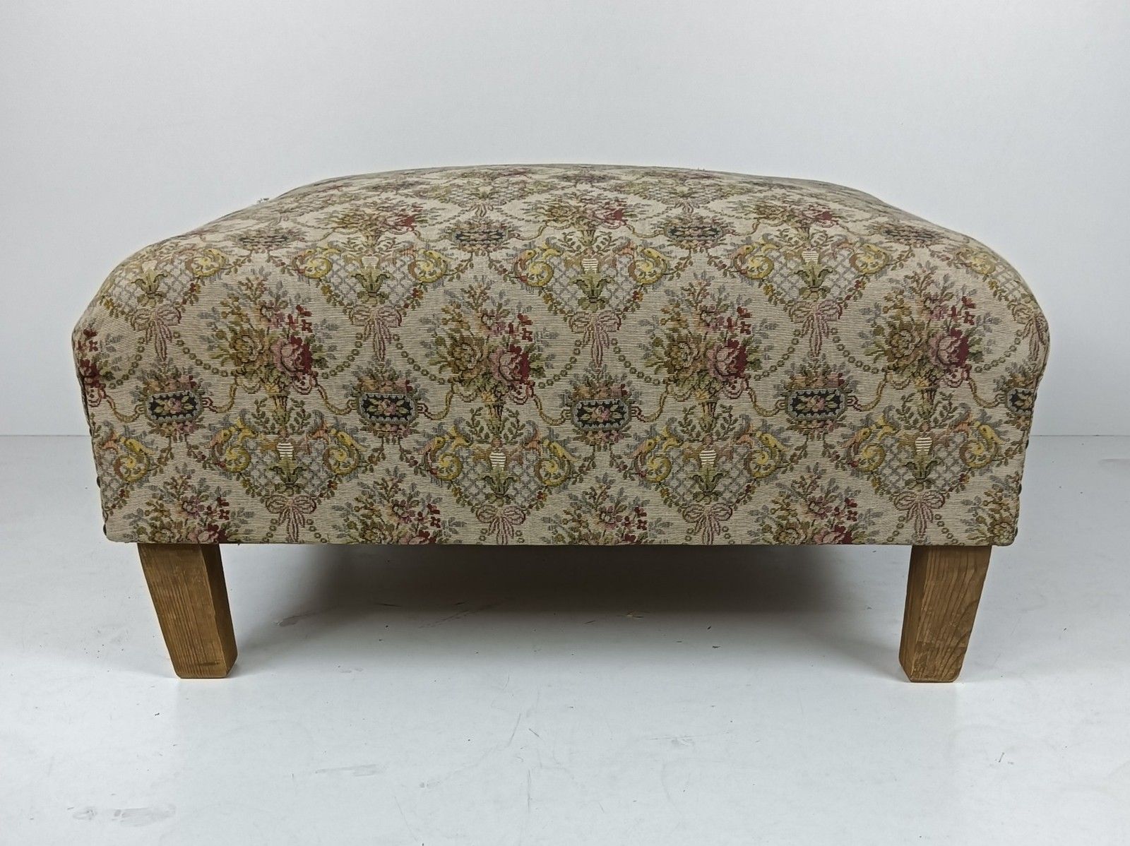 Antique Footstool Ottoman  Wood Foot Rest 20th Century Hobnails Gorgeous Large P photo Furniture