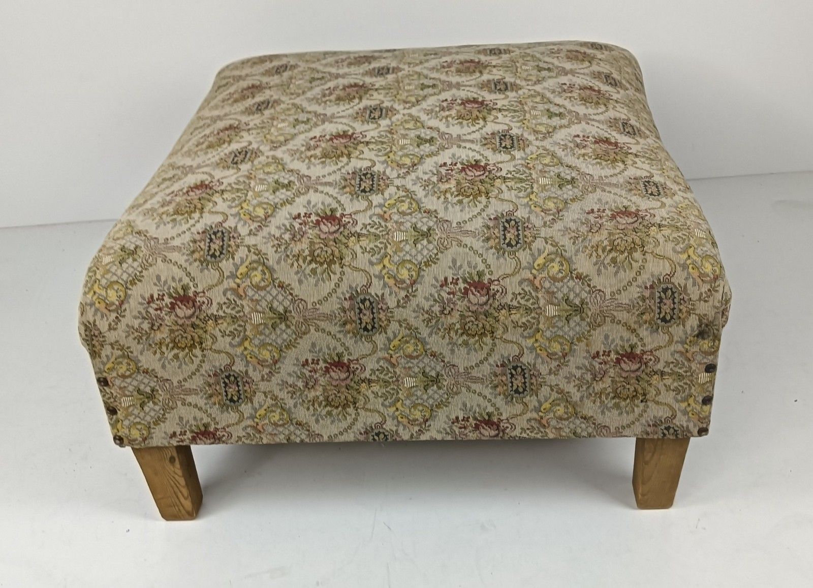 photo furniture Antique Footstool Ottoman  Wood Foot Rest 20th Century Hobnails Gorgeous Large P