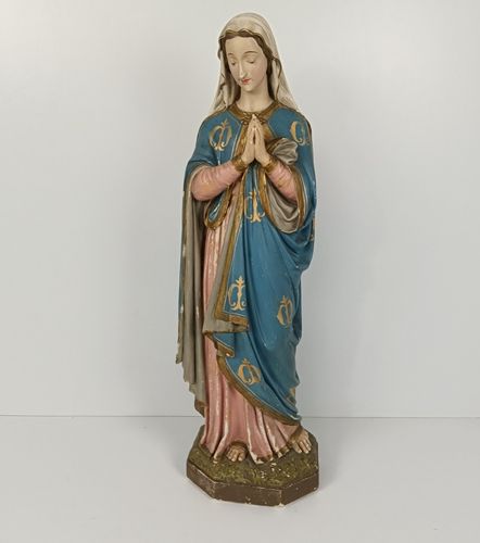 Large Antique Polychrome Madonna Statue Church Monastery Plaster Neo Gothic Virg photo furniture