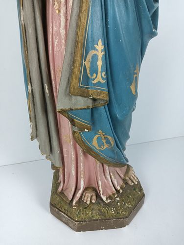 Large Antique Polychrome Madonna Statue Church Monastery Plaster Neo Gothic Virg photo Art