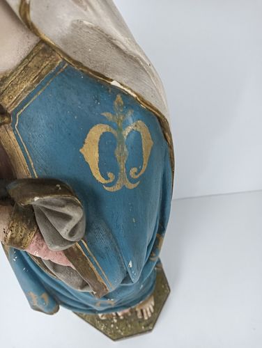 Large Antique Polychrome Madonna Statue Church Monastery Plaster Neo Gothic Virg photo buy