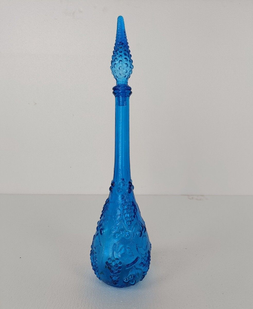 Art Bubbled Glass  Blue  Empoli  Bottle Italian Grapes Rare Color Collector Pop photo furniture