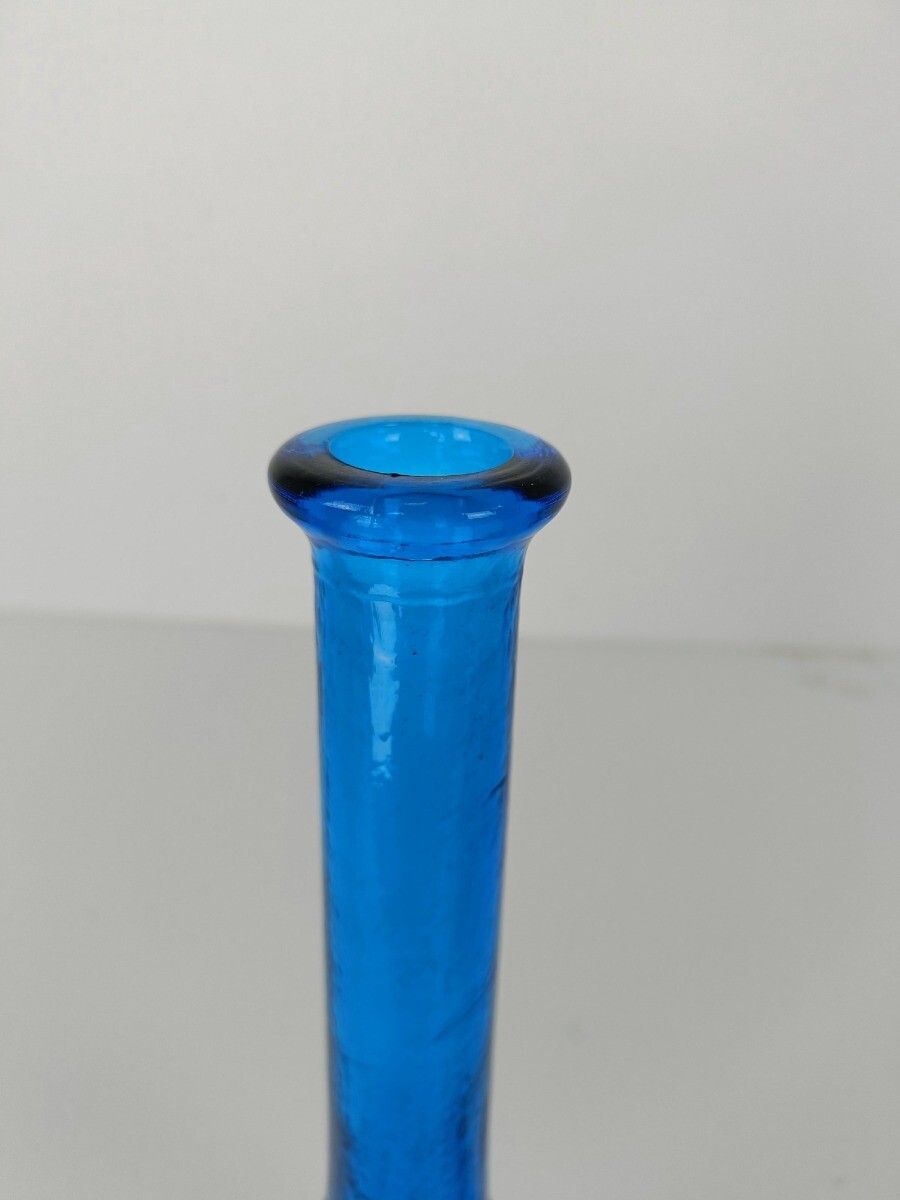 Art Bubbled Glass  Blue  Empoli  Bottle Italian Grapes Rare Color Collector Pop photo vinterior
