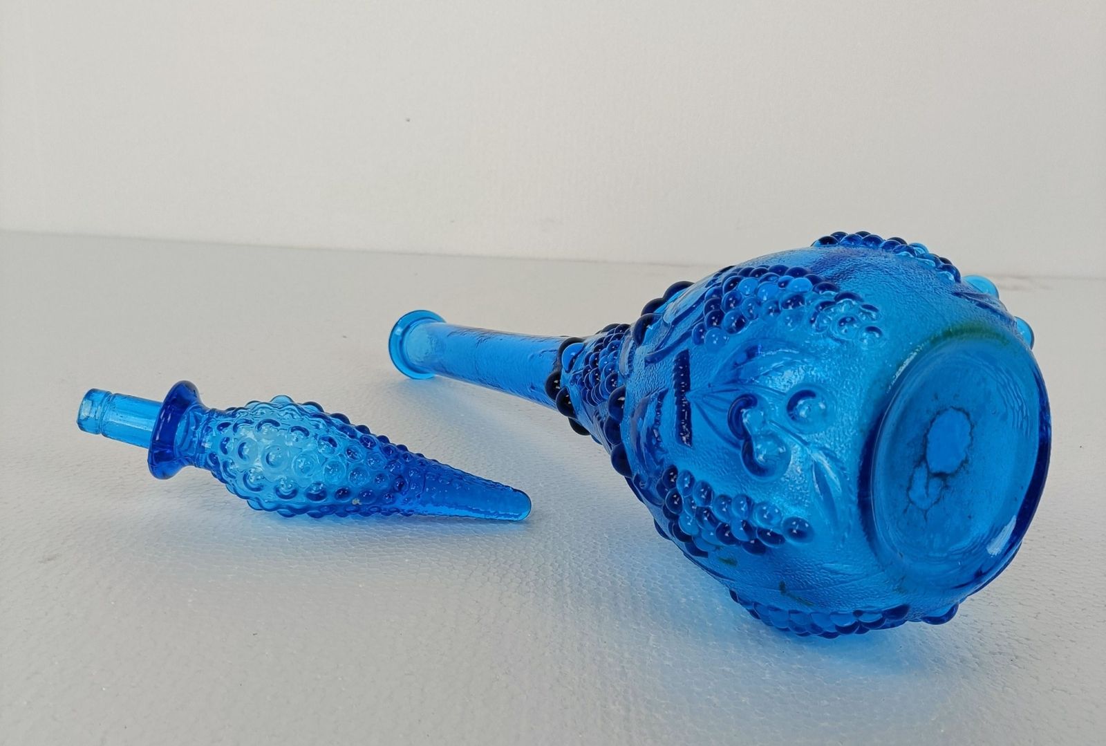 Art Bubbled Glass  Blue  Empoli  Bottle Italian Grapes Rare Color Collector Pop photo buy