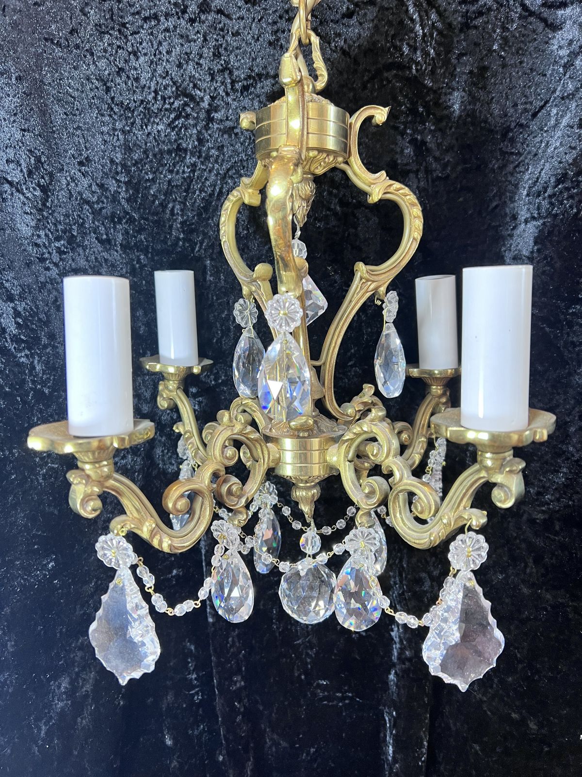 A Four Light Antique Gilt Brass French Chandelier photo furniture