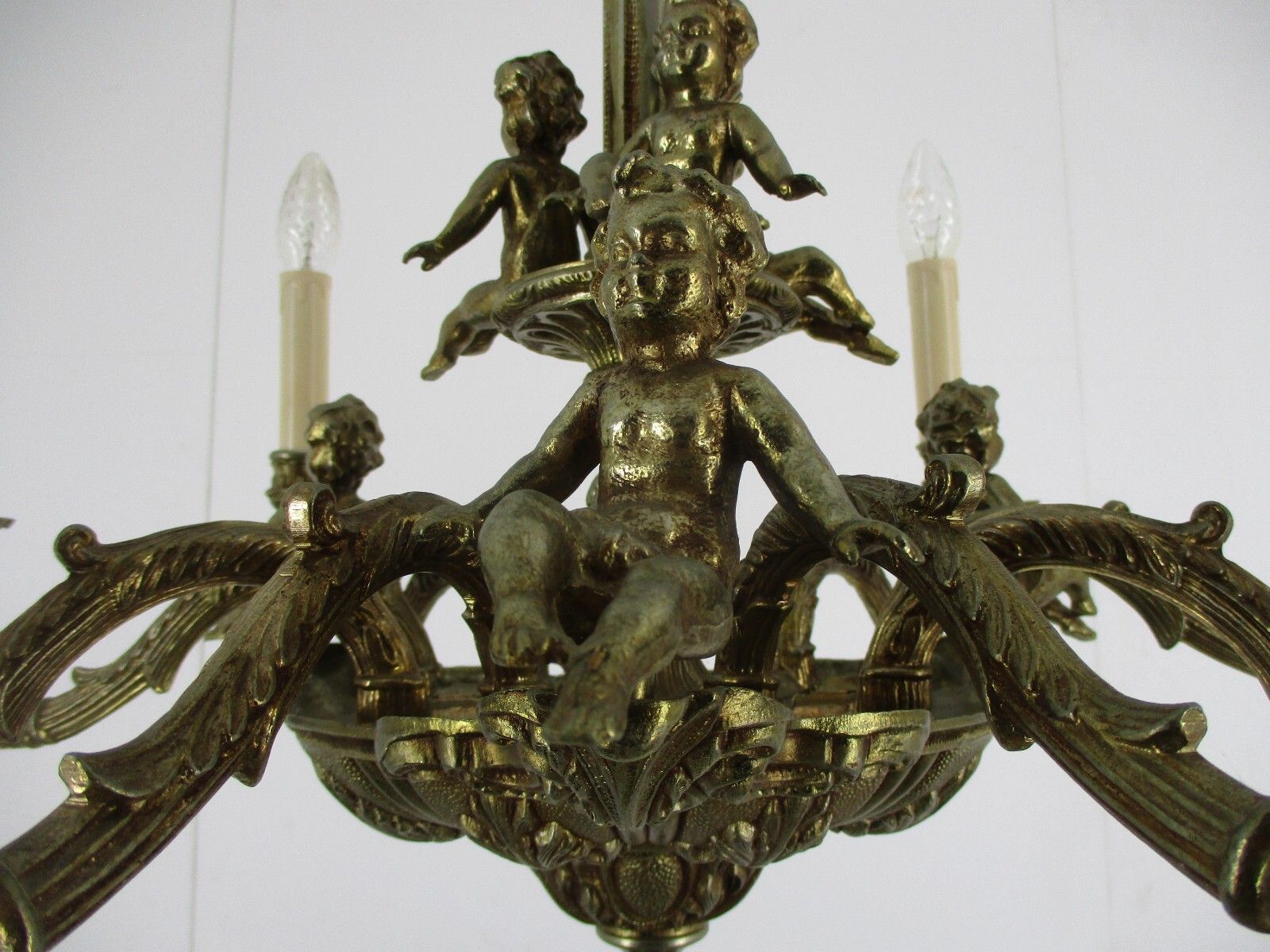 Stunning Chandelier 9 Lights Arm Putti Hollywood Regency Ornate Brass photo 649.0