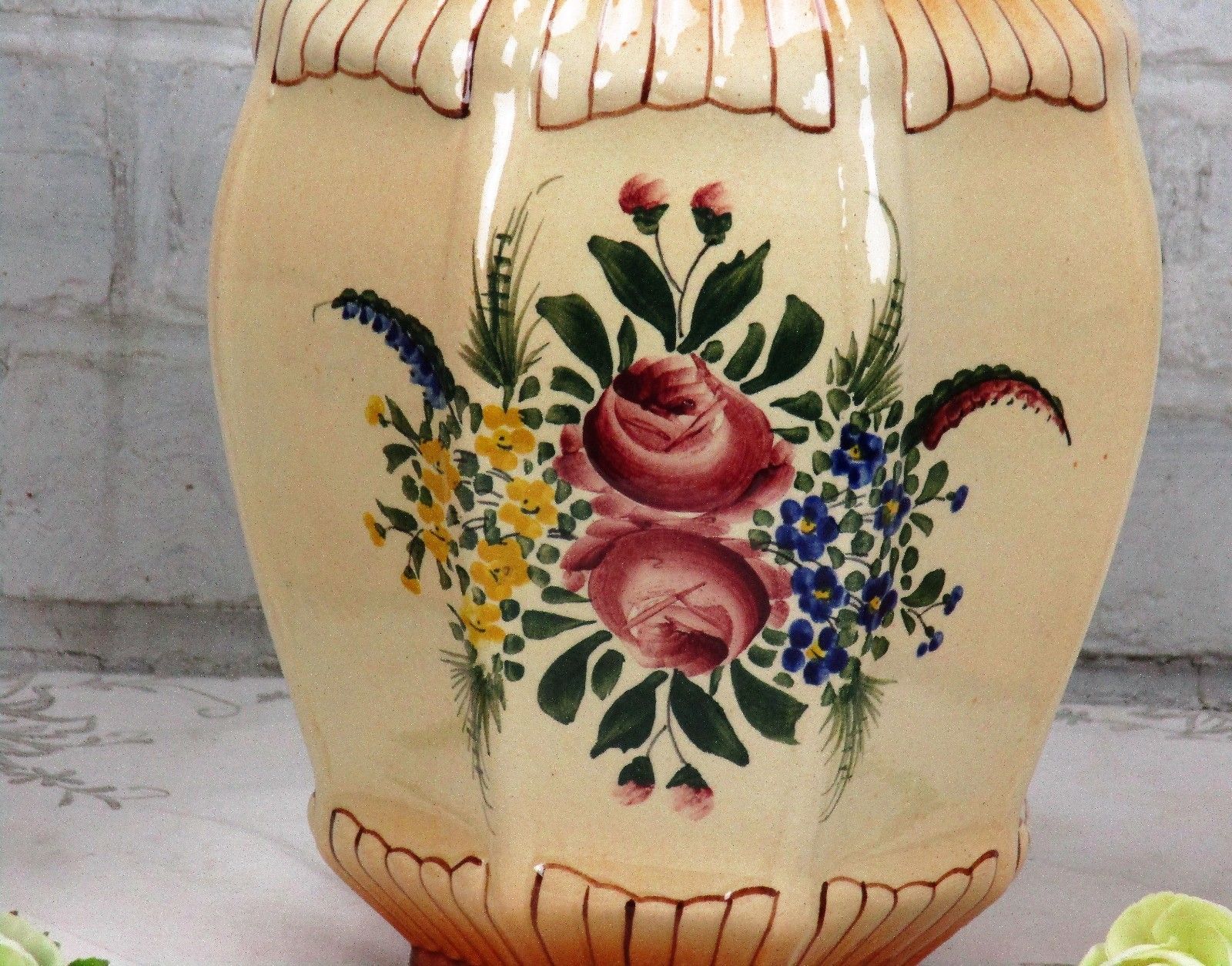 Garniture Mantle Set 2 Vases Matching Urn Porcelain Stoneware Foo Dog Rare photo for sale
