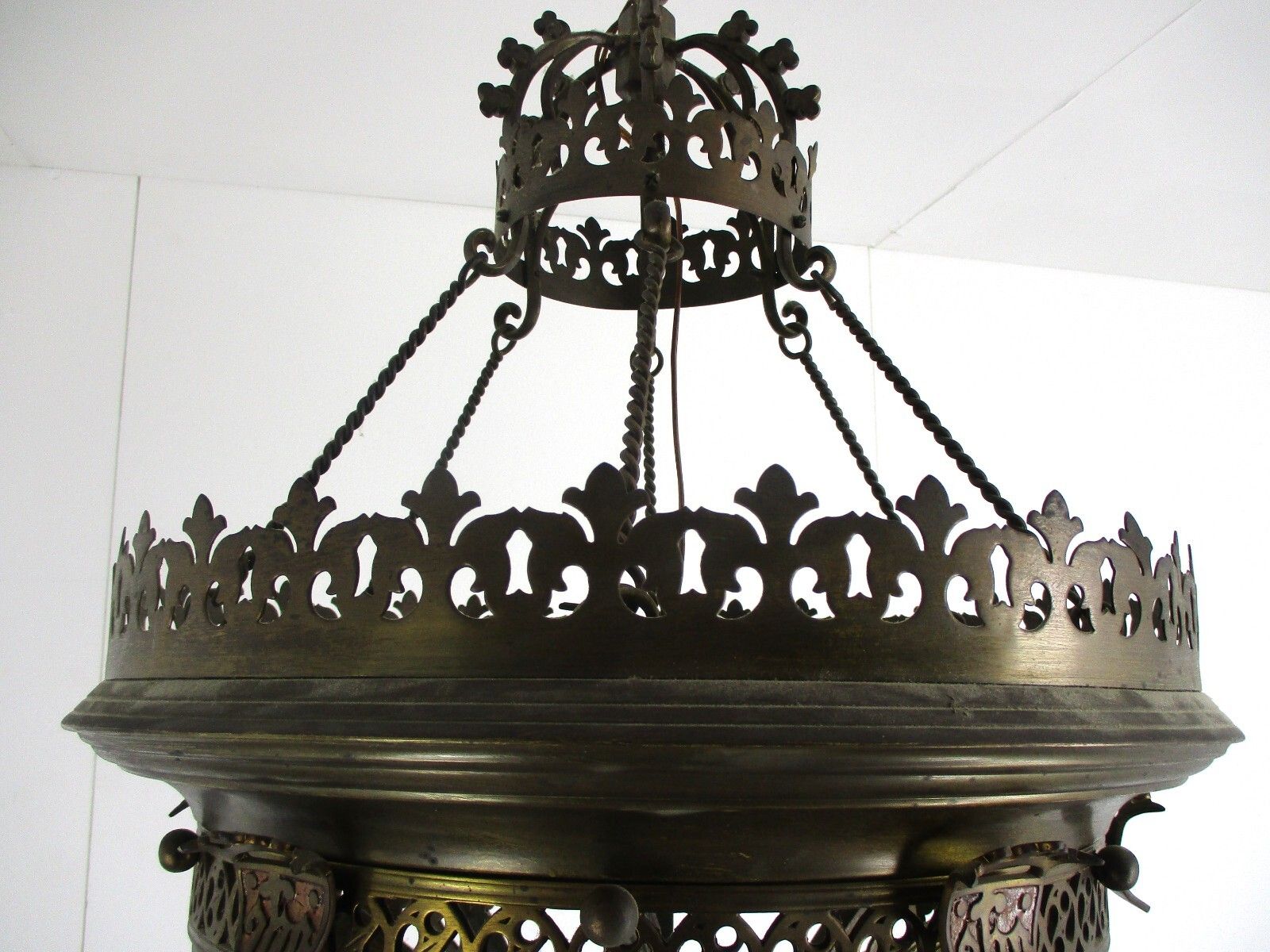 photo for sale Gothic Ornate Brass Bronze 1 Light Chandelier Revival Empire Antique  Wow