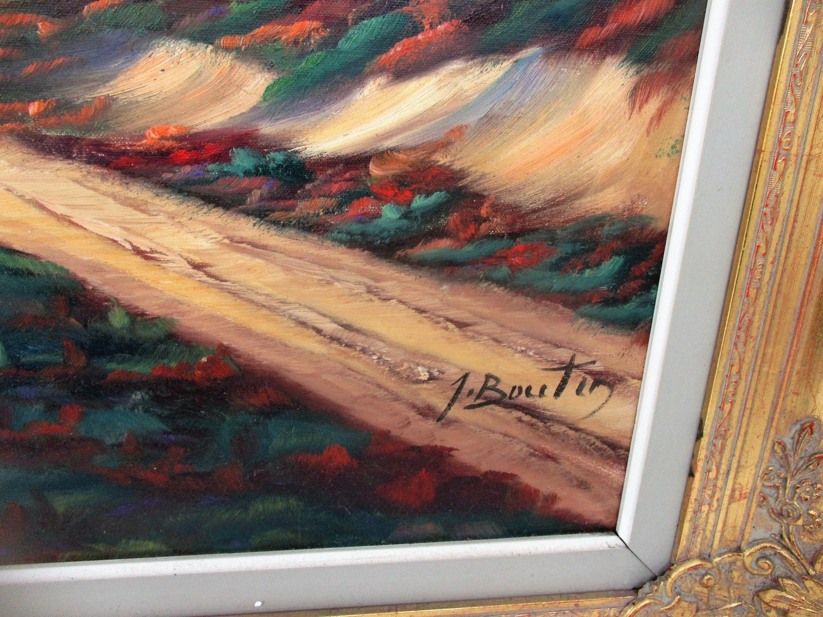 Xl Oil Painting Ornate Wood Plaster Frame Sheep Shepherd Gorgeous Frame Signed B photo Art