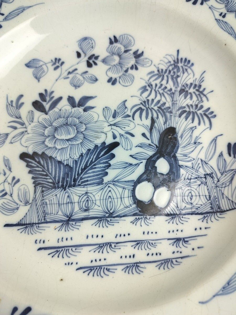 19th Century Delft Wall Hanging Charger Plate Blue White Antique Flowers Pattern photo 175.0