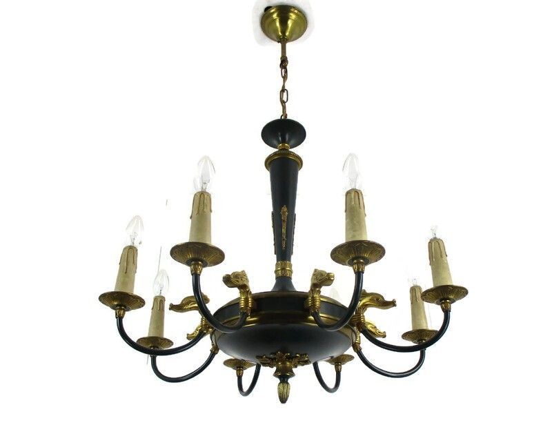 8 Arms Lights Pan Chandelier Revival French  Empire Vintage  Bronze Brass Ducks