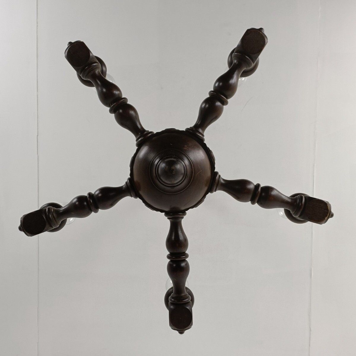 photo for sale Hand Carved Wooden Chandelier 5 Arm 5 Lights Art Deco Style Vintage Farmhouse St