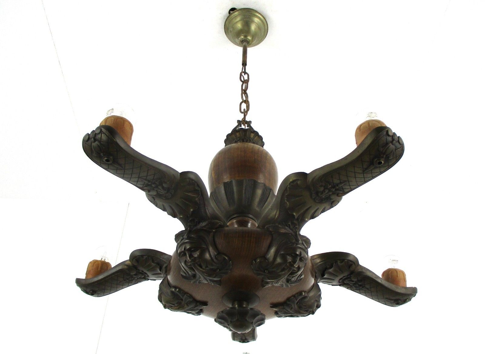 Gothic Ornate Brass  Bronze Wood 5 Lights Chandelier Revival Empire Stunning photo Lighting