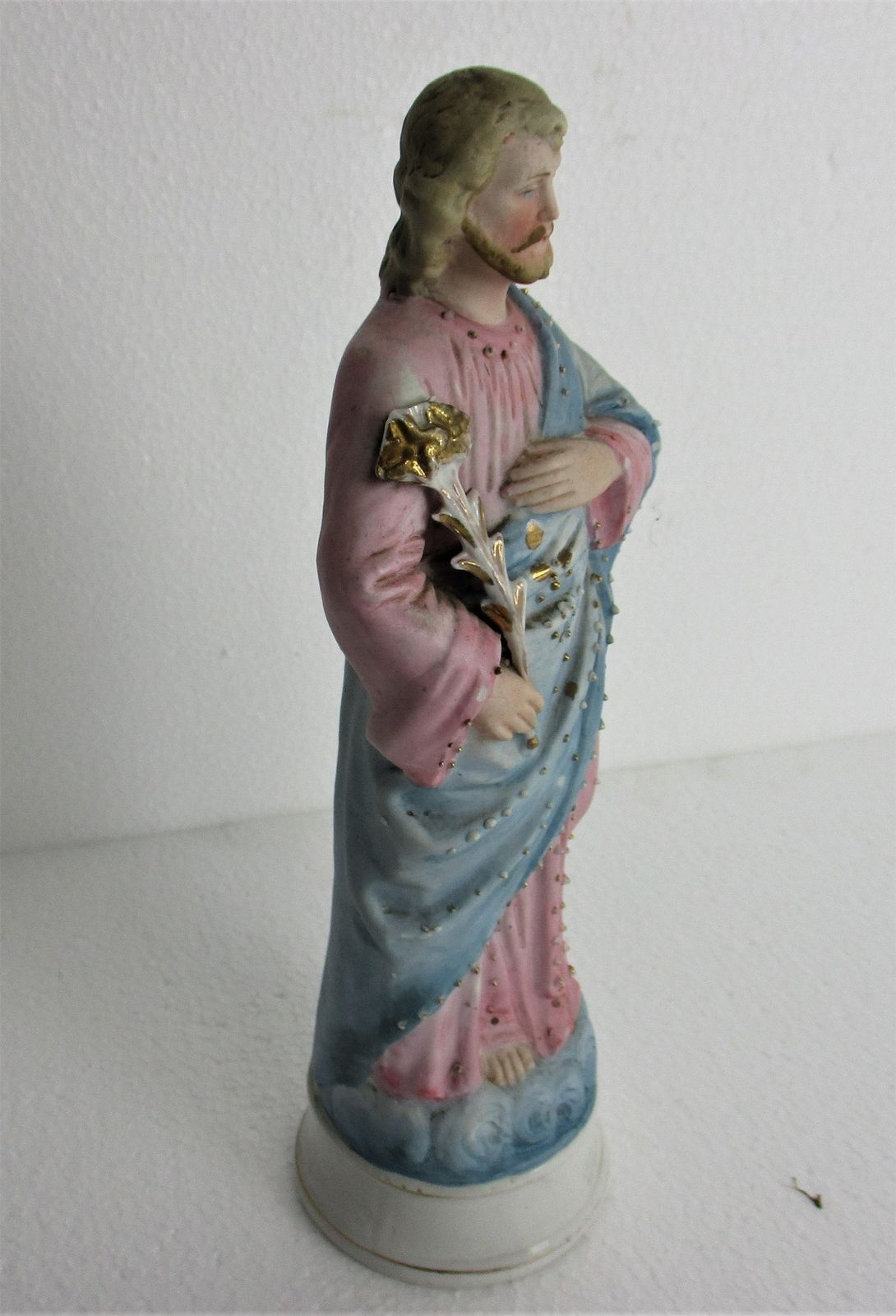 Antique Statue Saint Joseph Protector Of Homes Bisque Porcelain Lovely Pastel Pi photo Art