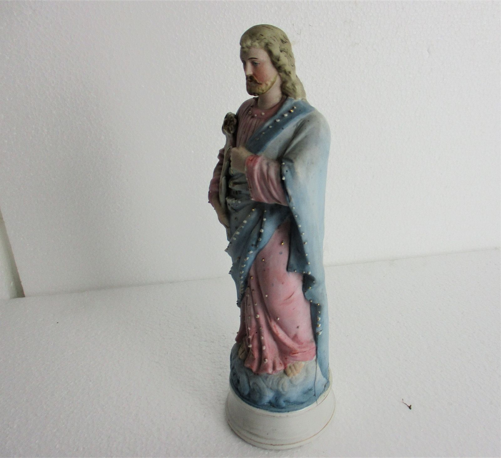 Antique Statue Saint Joseph Protector Of Homes Bisque Porcelain Lovely Pastel Pi photo 73.0