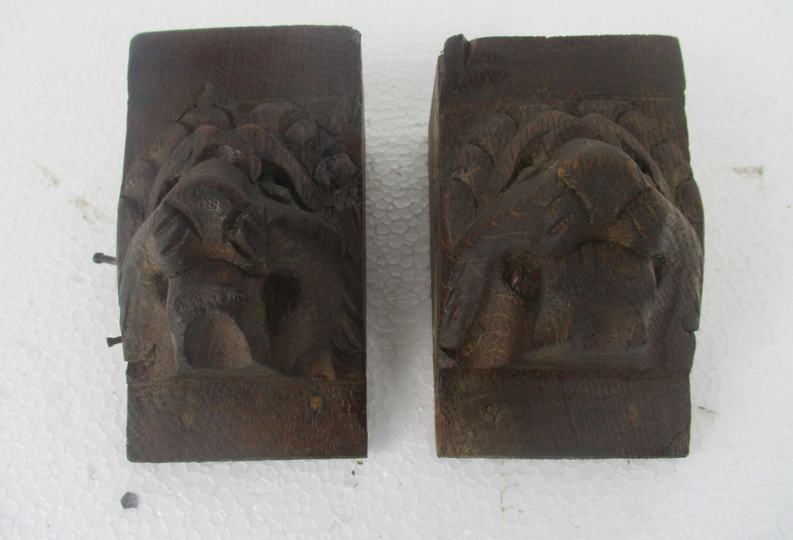 Antique Pair Corbels Hand Carved Wood Architectural Reclaimed Lion Heads Trim photo furniture