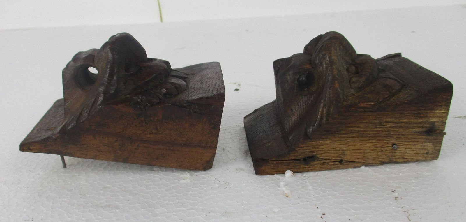Antique Pair Corbels Hand Carved Wood Architectural Reclaimed Lion Heads Trim photo 97.0