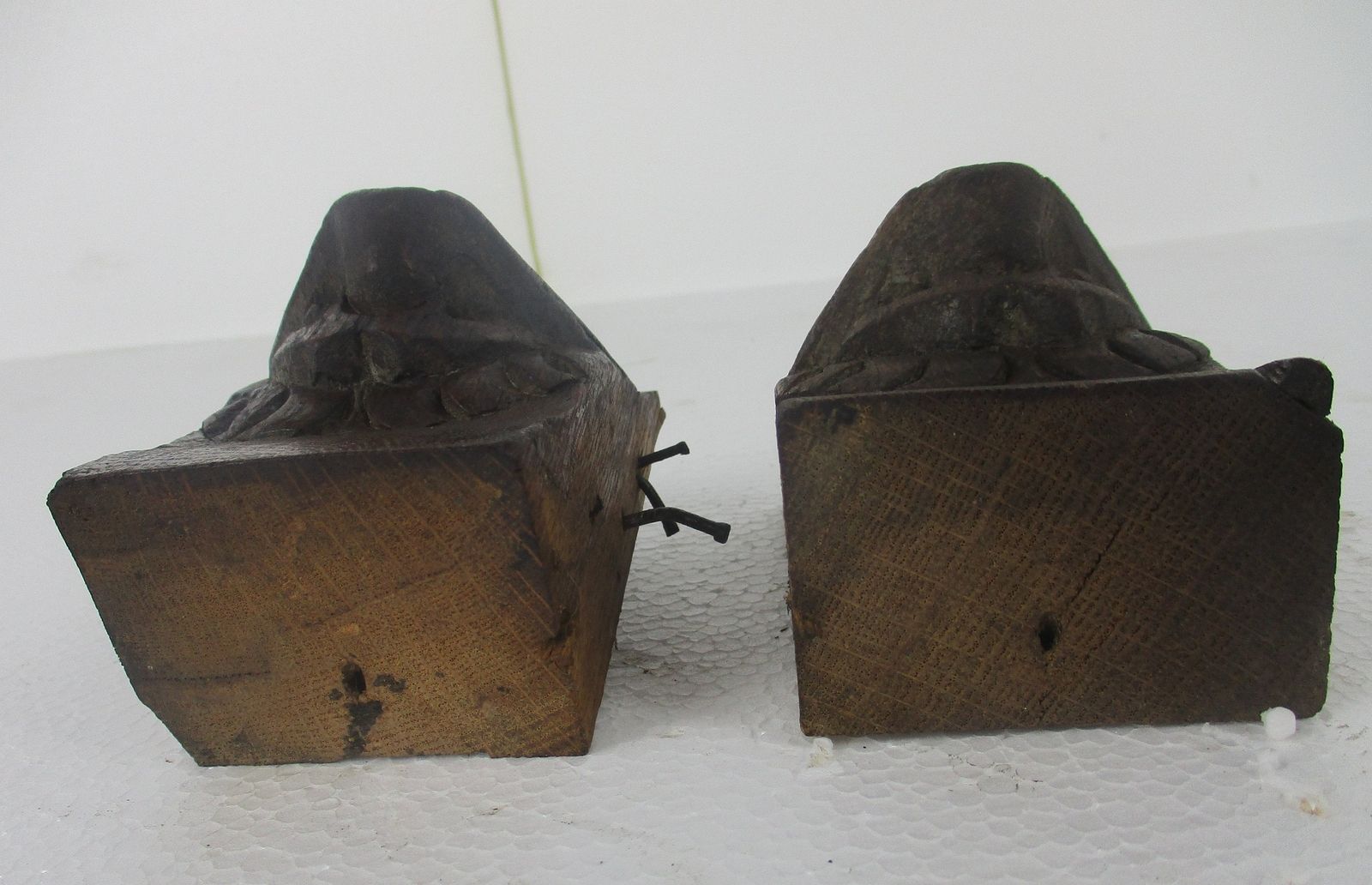 Antique Pair Corbels Hand Carved Wood Architectural Reclaimed Lion Heads Trim photo vinterior