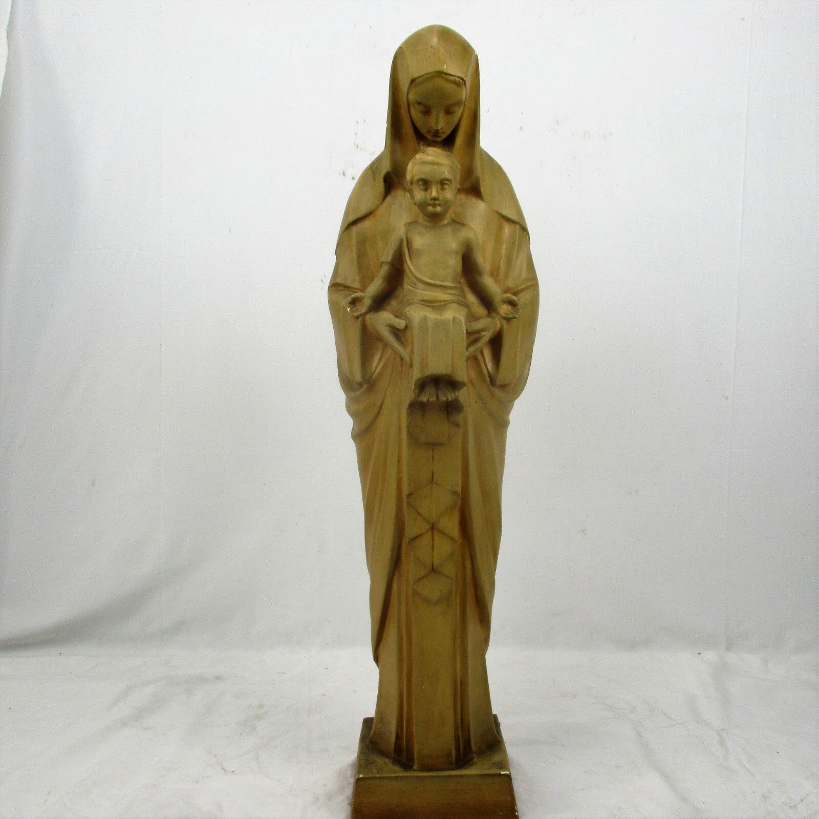 Xl  Art Deco Plaster Statue Virgin Mary Infant Child Madonna Signed Gorgeous photo for sale