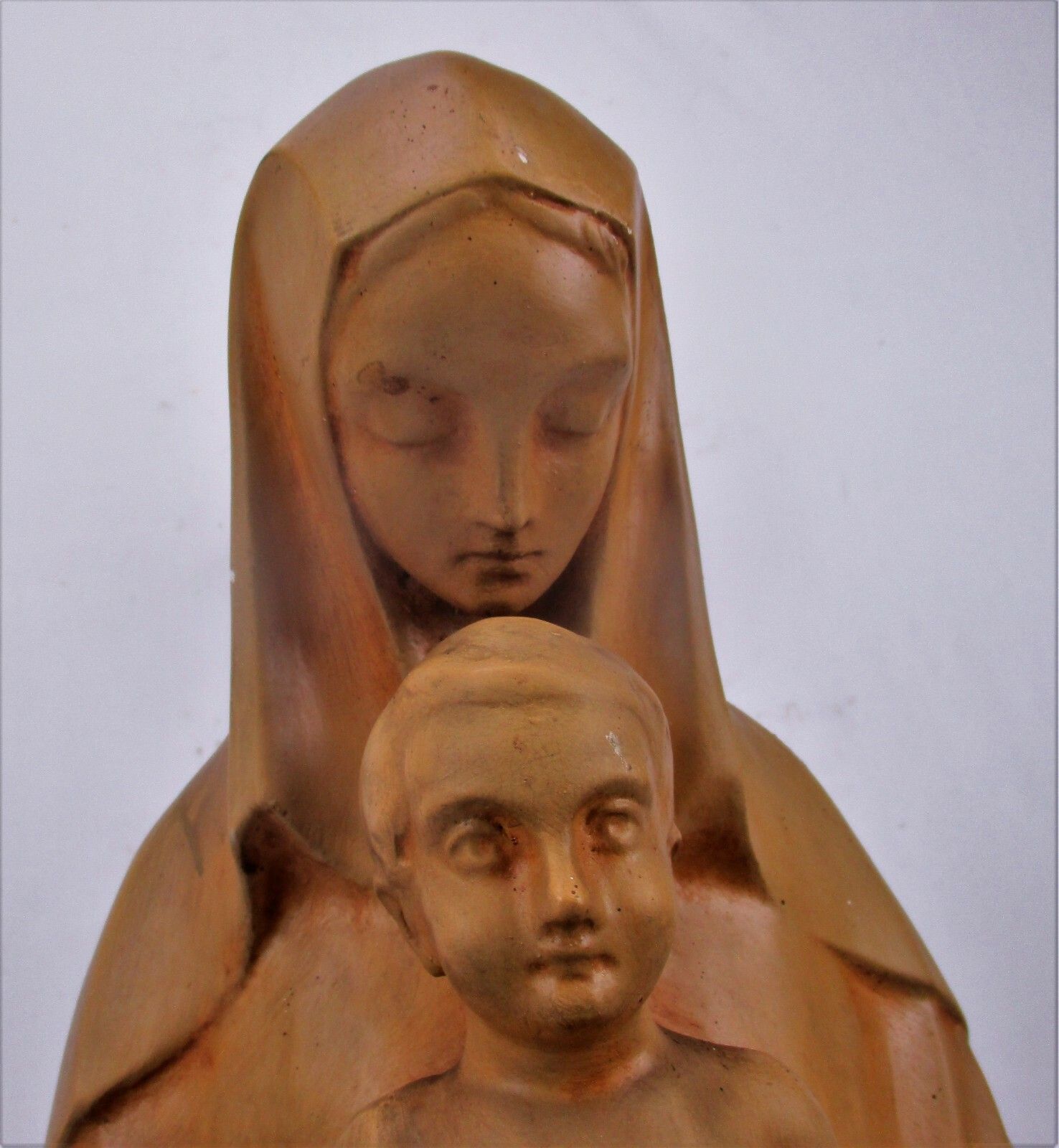 Xl  Art Deco Plaster Statue Virgin Mary Infant Child Madonna Signed Gorgeous photo Art