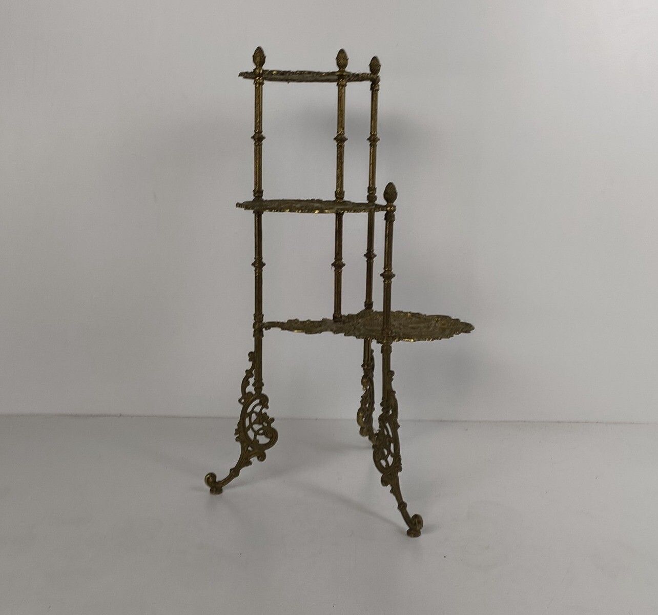 Ornate French Brass Pedestal Table Plant Stand 3 Tier Hollywood Regency Birds Wo photo furniture