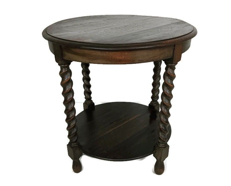 Barley Twist Hand Carved Wood Wooden Side Coffee Occasional Large Table Vintage